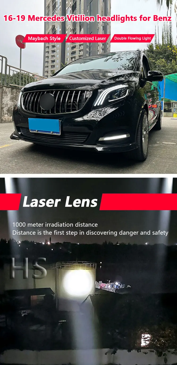 Сборка фар для Mercedes Benz VITO V Class 2016-2020 Ретрофит Maybach DRL LED Свет Желтый Поток Поворота V260