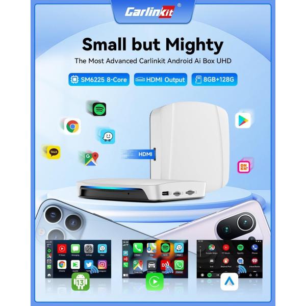 Wireless Adapter Carplay Multimedia Box y Android Auto Dongle Netflix TBox UHD 4Gb 64Gb SM6225 Android 13