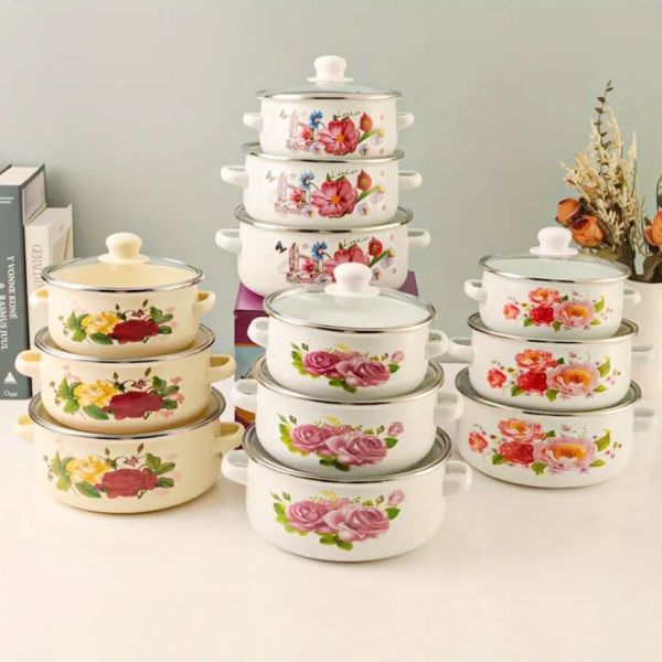 Customized Logo Enamel Soup Pots Set Non Stick Cookware Set Casserole Kitchen
