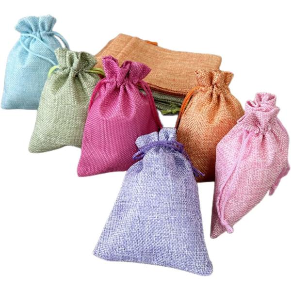 5.5 x 3.9 Inch 6 Color Burlap Favor Gift Bags Linen Drawstring Bags for Gifts and Wedding Party