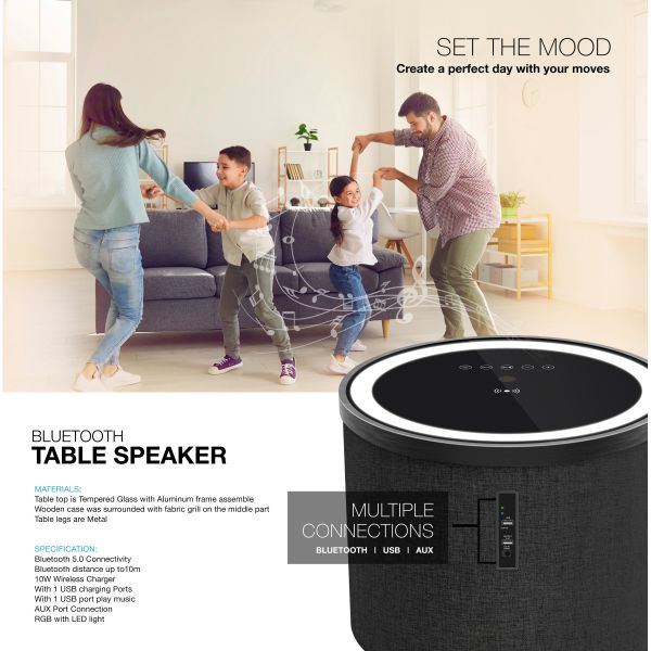 Bedside Table Wireless Charging Bluetooth Speaker Touch Control  LED RGB Changing color lights Smart Furniture