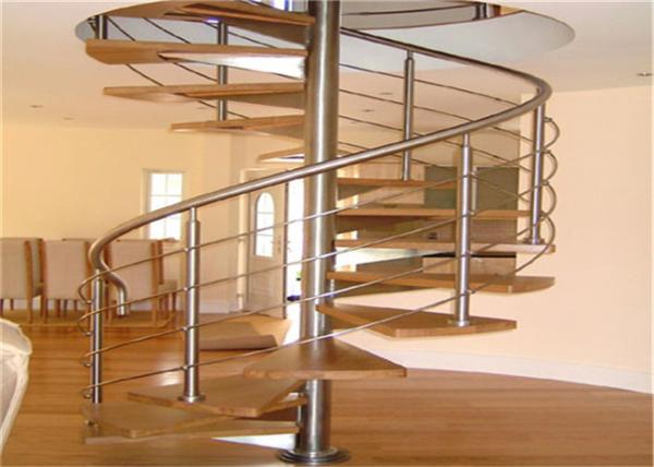 Rubber wood tread Custom Spiral Staircase , decorative spiral staircase with round post balustrade