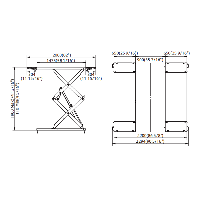 Small Ultra Thin Scissor Type Hydraulic Car Lift with 3.5 Ton Capacity 74in Lift Height and 2.2KW Motor