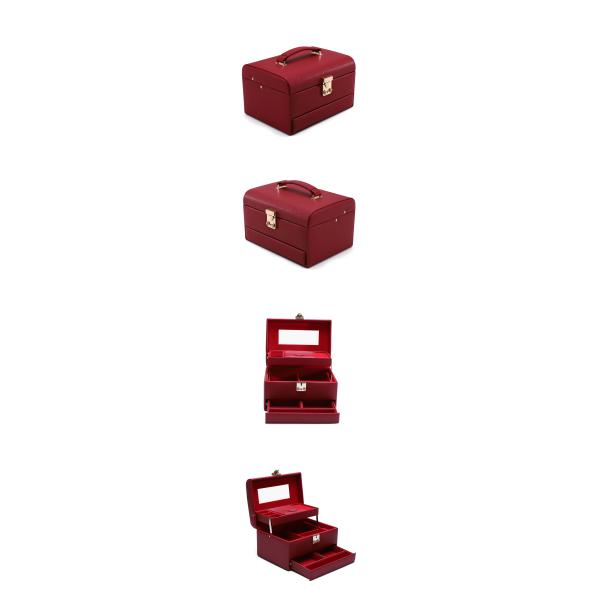 Organiseur de bijoux en cuir en PU de grande capacité portable rouge avec miroir pour les voyages