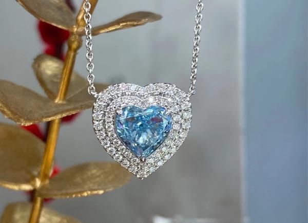 Heart Cut Lab Criado Pendentes de Diamante Pendente de Coração de Diamante Azul 2.63ct