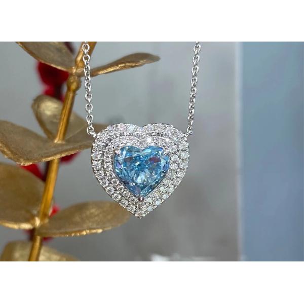 Heart Cut Lab Created Diamond Pendants Blue Diamond Heart Pendant 2.63ct