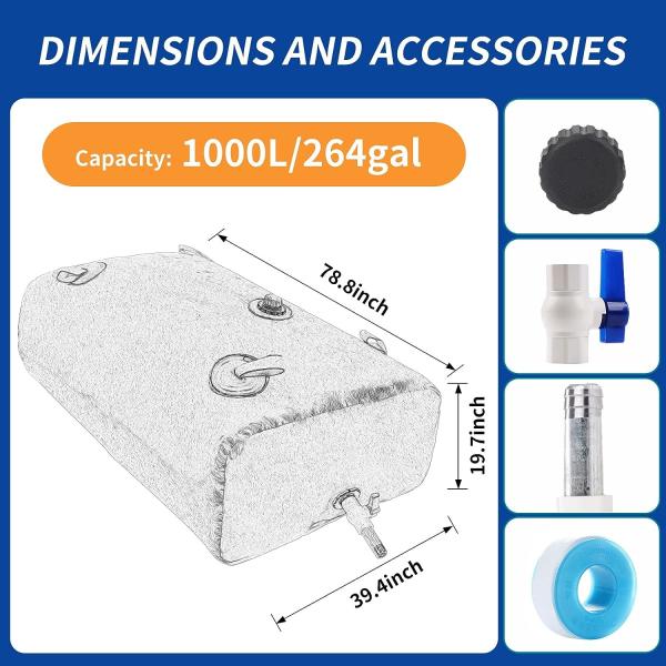 Outdoor Collapsible Flexitank Water Bladder, Water Bag Water Storage Tank Faucet Durable Water Storage Containers