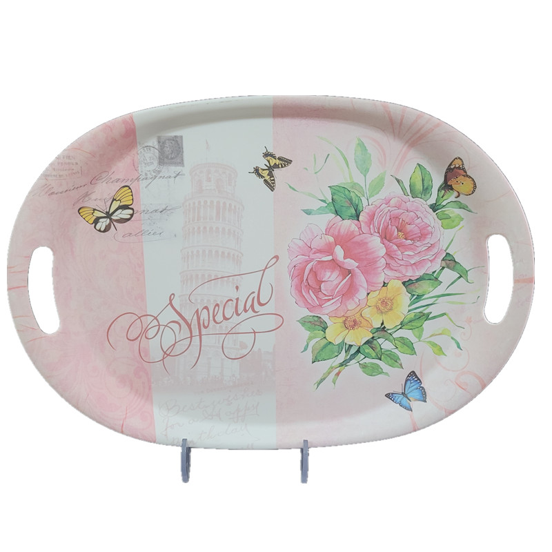 Home Decoration Melamine Rectangular Tray , Melamine Food Tray With Handle