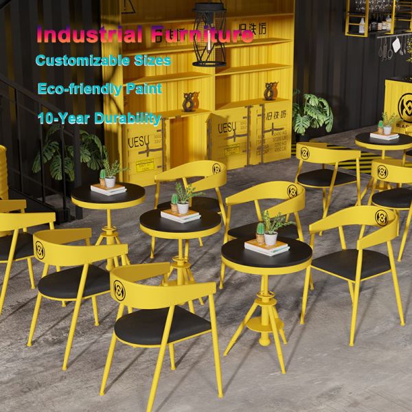 Customizable Color Durable Iron Frame Premium PU Leather Oil Drum Table and Chair Set Industrial Style Furniture