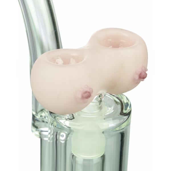 18mm Male Glass Water Bong Bowl Dab Boobies Double Bowl Piece