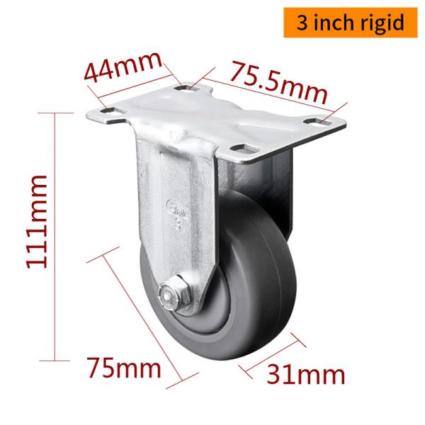 EDL revêtement en zinc à charge moyenne 3 pouces 110 kg Plaque TPE Caster par type rigide, pivotant et frein 5713P-57