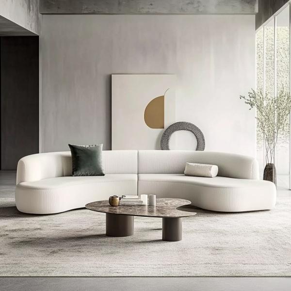 Tufted Back Modern Walnut Wood Floor Corner Sofa With Special-Shaped Corner Leg Design And Imperial Concubine Technology