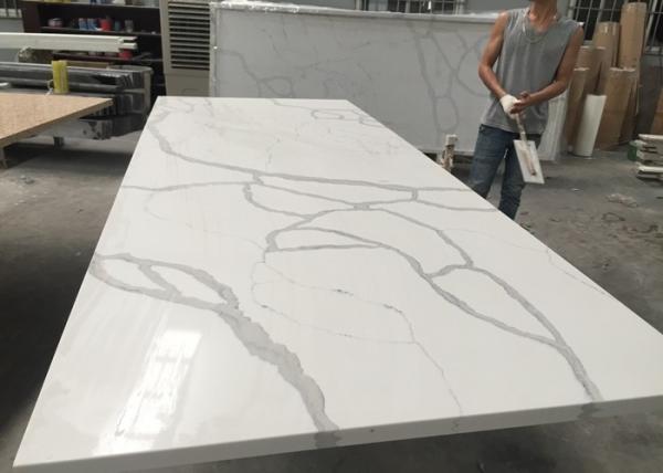 Gray And White Quartz Tile Countertop Kitchen Cabinet Top Customised Size