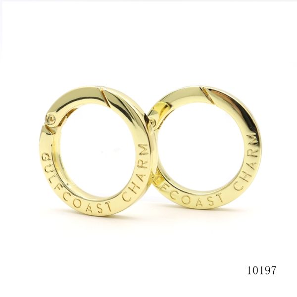 Custom Brand Logo Engraved Round Spring Clasp Metal Spring Ring Carabiner for Keychains/Handbags