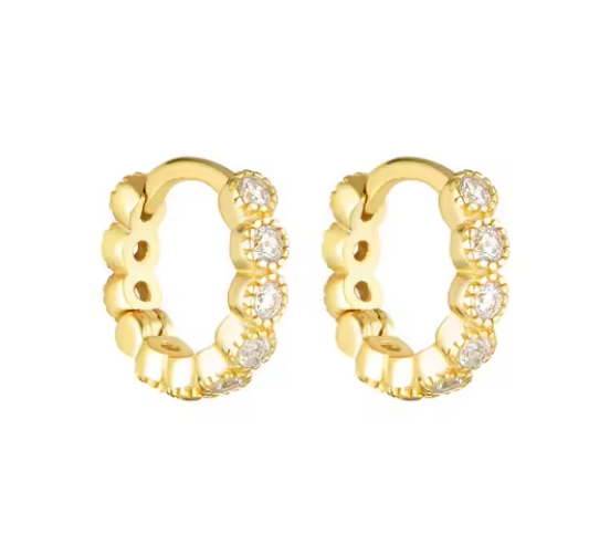18K Gold Plated Baby Emerald CZ Huggie Earrings For Girls Everyday Jewelry