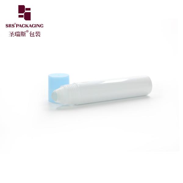 Clear Frosted PP PCR Plastic Bottle With Sky Blue Colored Screw Cap and Roller Ball For Cosmetic Care Serum Packaging