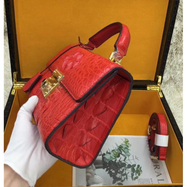 Genuine Alligator Skin Key Lock Closure Lady Small Handbag Authentic Crocodile Leather Women Flap Purse Shoulder Bag