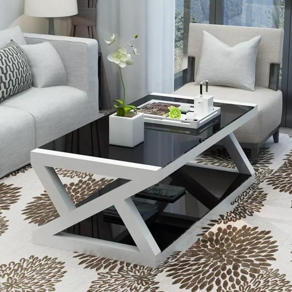 Rectangle Metal Tempered Glass Table Home Office Coffee Table ISO 9001