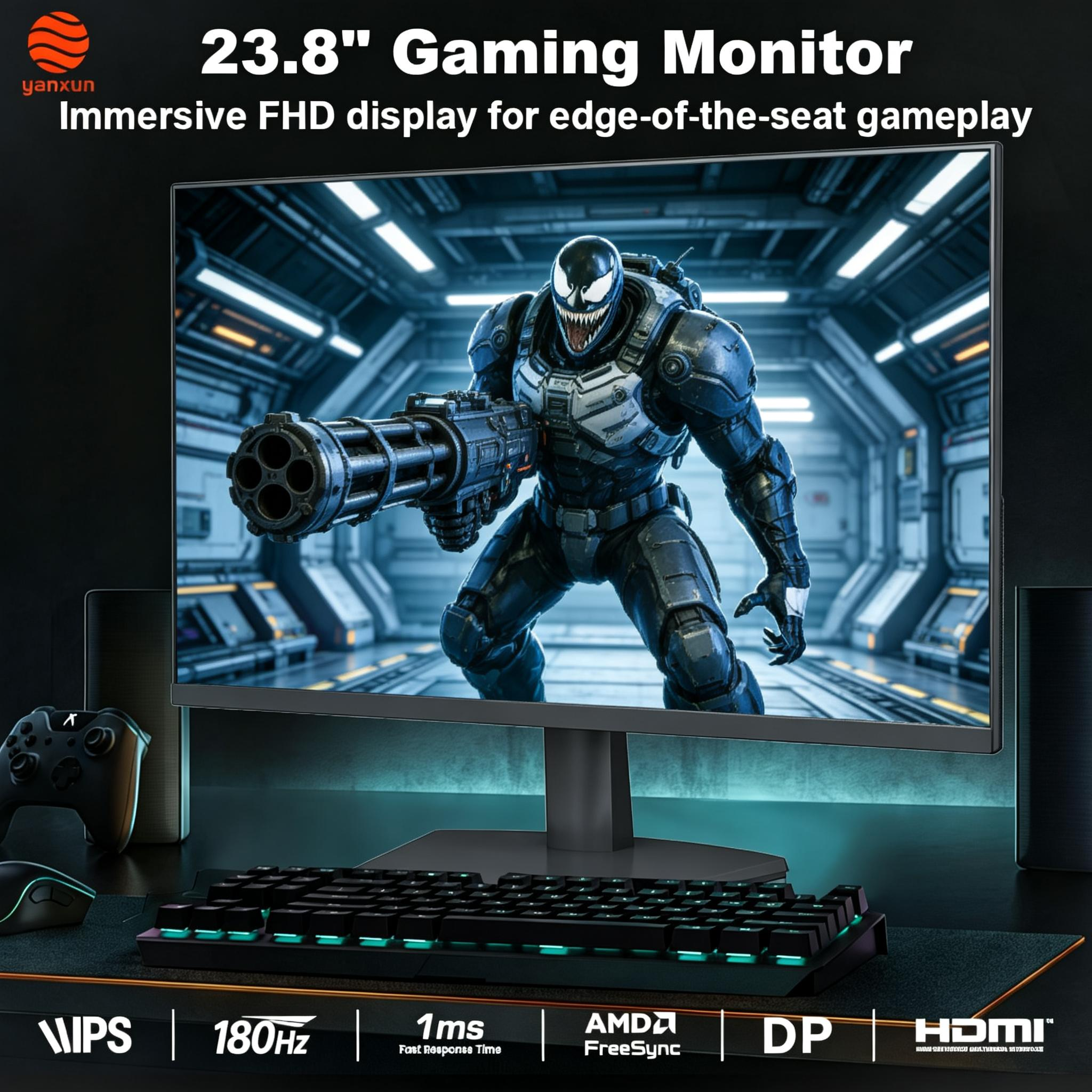 24 Inch 180Hz Gaming Monitor RGB Lighting 99% SRGB Black Color PC Monitor