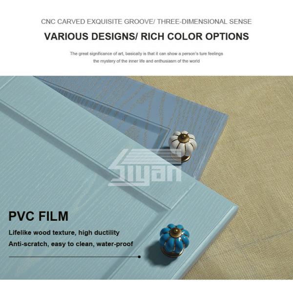 348 * 608mm Shaker Kitchen Cabinet Doors Bule Wood Texture Pvc Film Surface