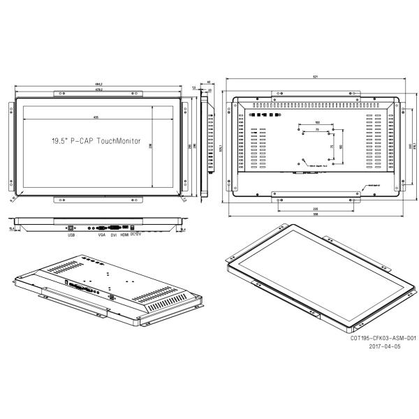 19.5Inch PCAP Touch Monitor TFT LCD Screen With Mount Bracket