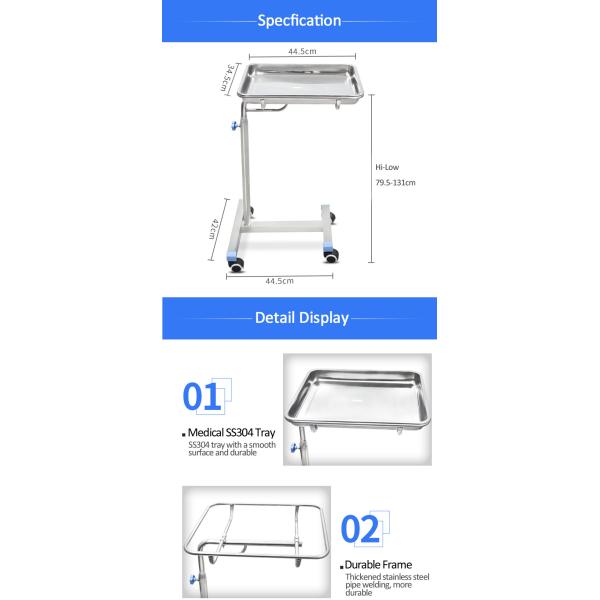 Медицинская таблица Майо нержавеющей стали вагонетки с установкой высоты