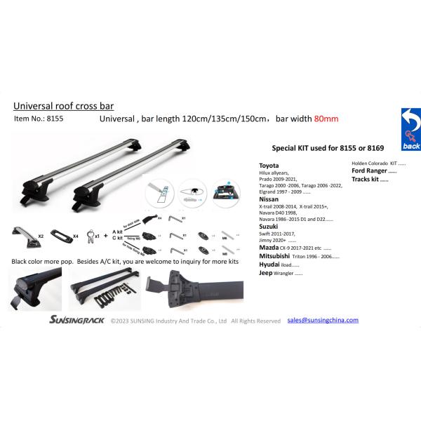 Sunsing 8155 Universal Aluminum Cross Bar Luggage Roof Rack Naked Roof Mount with Locks and Kits for Car Roof Use