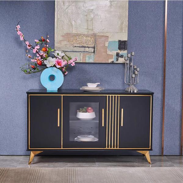 White Luxury Sideboard Cabinets Marble Facet Metal Glass Door Custom