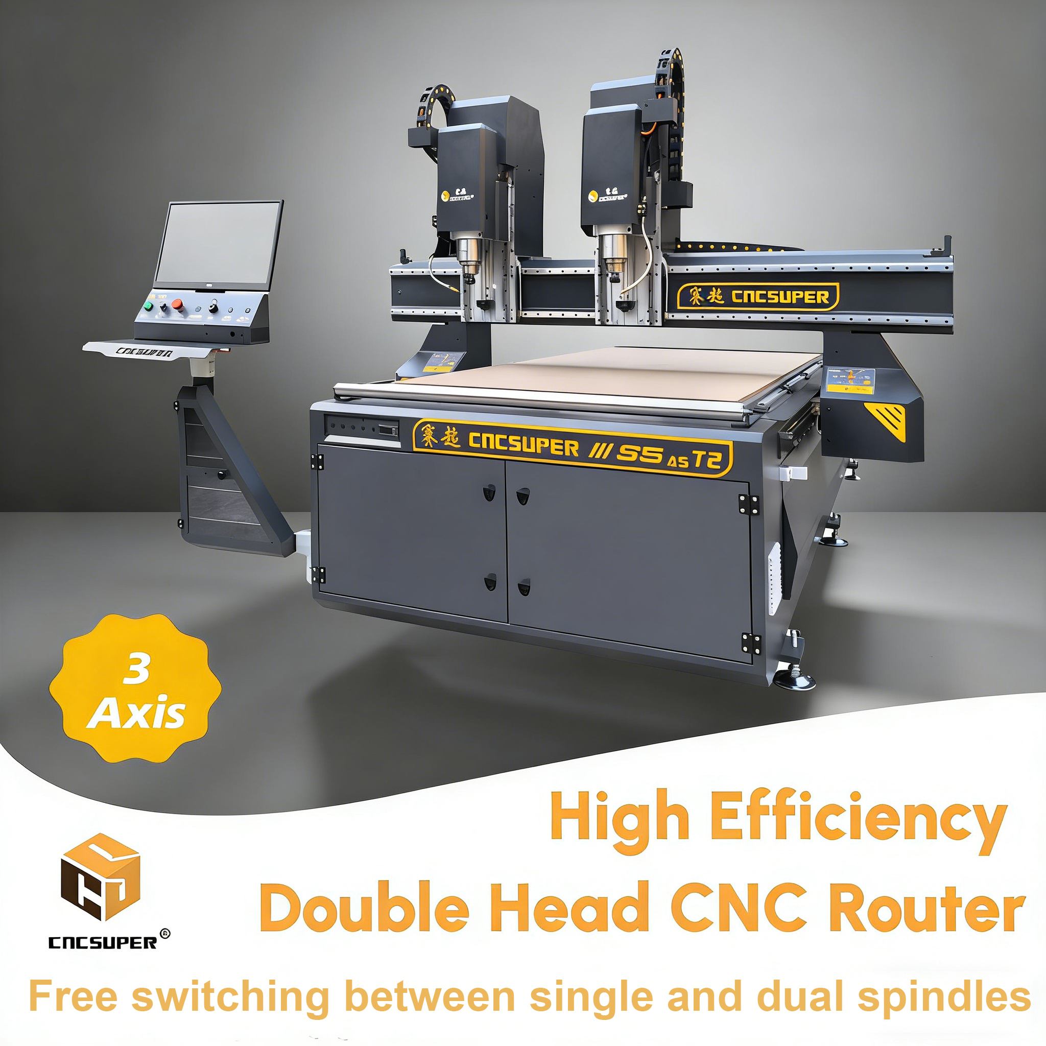 Dual Z Axis CNC Wood Router Machine High Efficiency Gantry Moving