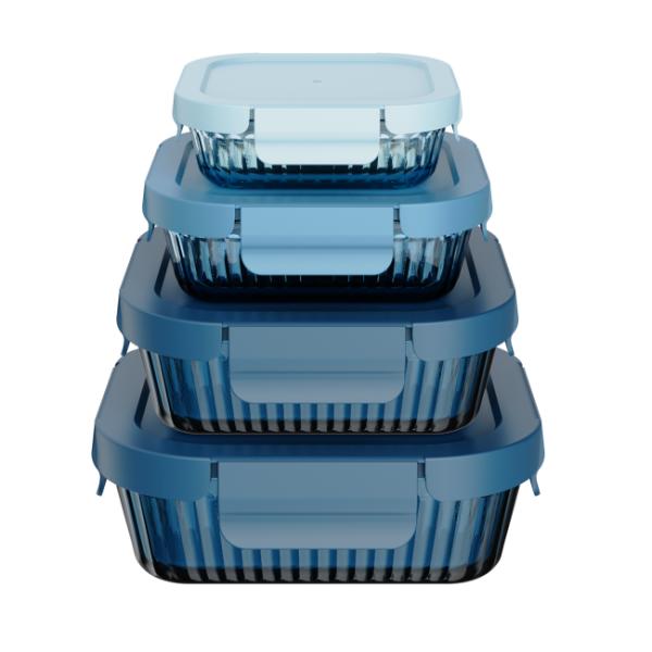 Color Sprayed Glass Food Container with 4 Lock PP Lid Stackable and Temperature Resistant -40℃-560℃