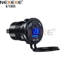 Dual PD 45W Marine Power Socket with QC 3.0 Charging Ports and LED Voltmeter for Cars and Boats