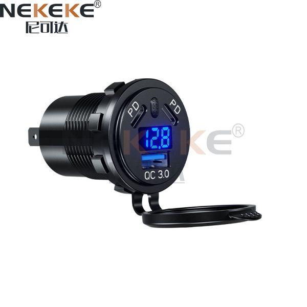 Dual PD 45W Marine Power Socket with QC 3.0 Charging Ports and LED Voltmeter for Cars and Boats
