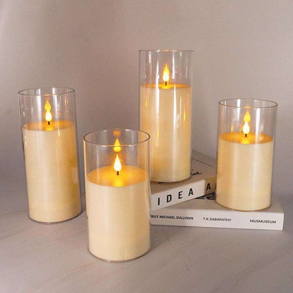 Gmnee 4x8.9 Outdoor Waterproof Flameless Candles with Remote and Timers, LED Candles, Battery Operated Candles, Electric Fake Pillar Candles for Patio, Porch, and Lanterns Decor (Ivory, Plastic)