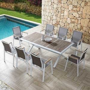 Outdoor Metal Patio Garden Dining Table Set With 3m Wood Table And Balcony