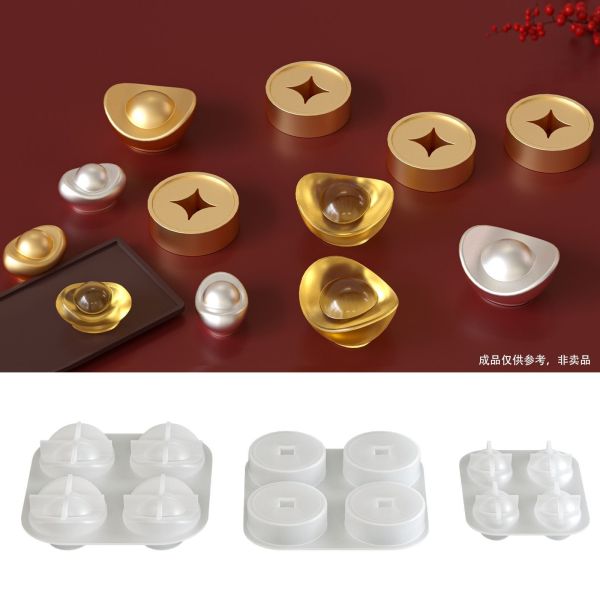 Spring Festival Celebration Silicone Mold DIY Four Grid Jubao Zhaocai Yuanbao Ping An Copper Coin Buckle Dropping Mold