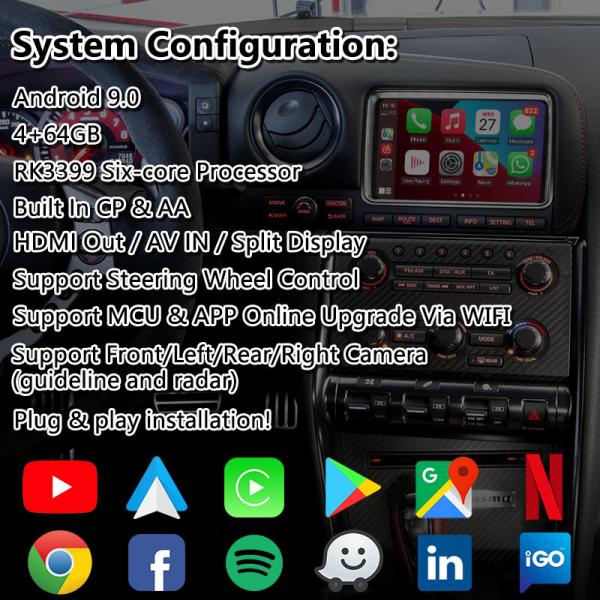 Relação video Carplay dos multimédios de Lsailt Android 9,0 para Nissan GT-r GTR R35
