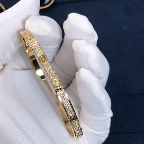 High Quality Fashion Fine Jewelry Pure 18k Real Gold And Natural Vs Diamonds LOVE Bracelet, Small Model Paved