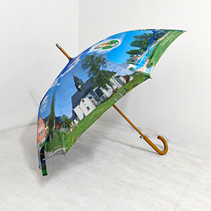 46 Inch Auto Open Wooden Handle Umbrella With European Scenery Print