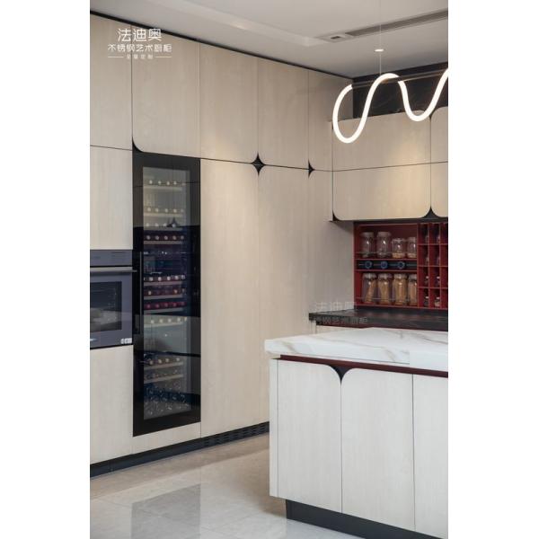 Modern Beige Stainless Steel Kitchen Cabinet With Spanish Sintered Stone