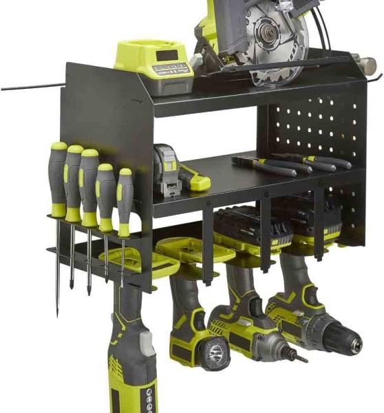 Wall Mount Drill Holder Garage Storage Rack, Pegboard Screwdriver Holder