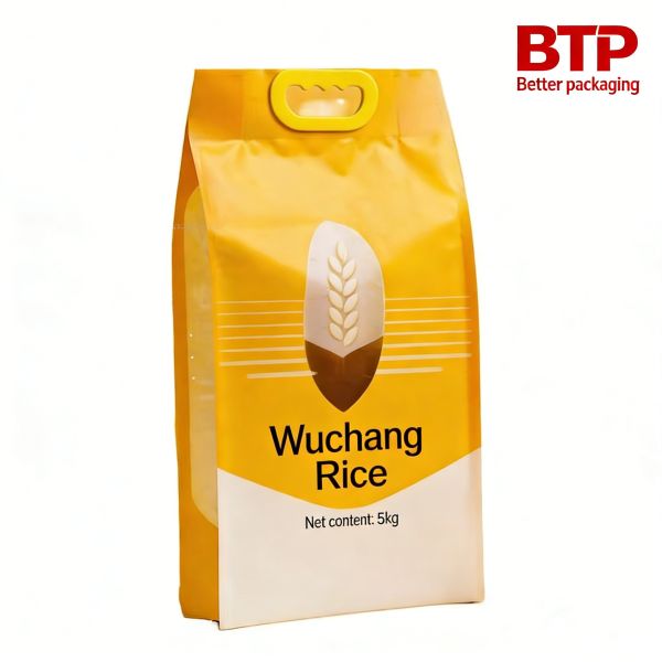 Custom HD Printed Recyclable Zipper Top Food-Grade Handle Bags Custom Logo for Premium Rice Branded Display Freshness Retention