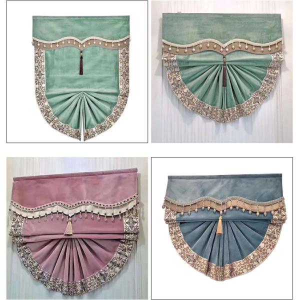 European style light luxury fan shape velvet blue Roman blind blackout Customized for dinning room kitchen small window