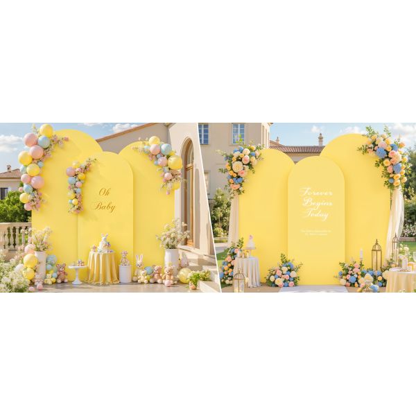 Yellow Wedding Arch Backdrop Covers 3 Piece, Round Top Cover For Birthday Party Ceremony