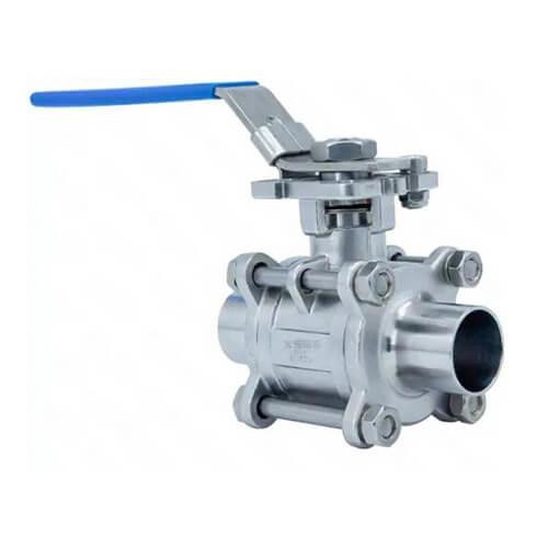 Steel SUS304  Sanitary Ball Valves  Clamp Three Piece Ball Valve DIN Weld Thread Connection