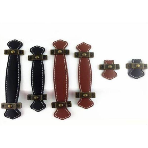 Genuine Leather Drawer Pull Black Leather Office Table Dresser  Handles Modern Style Interior Decoration