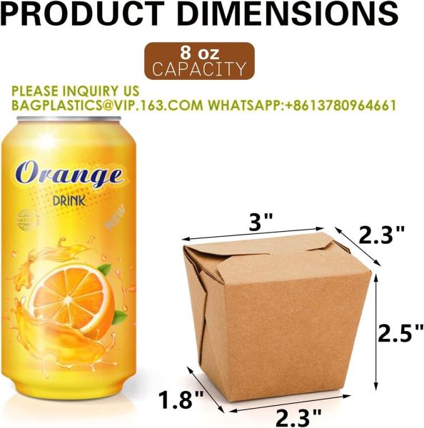 Takeout Boxes Paper, 8 OZ Take Out Food Container, Kraft Small To Go Box, Recyclable Brown Cardboard Food Pails