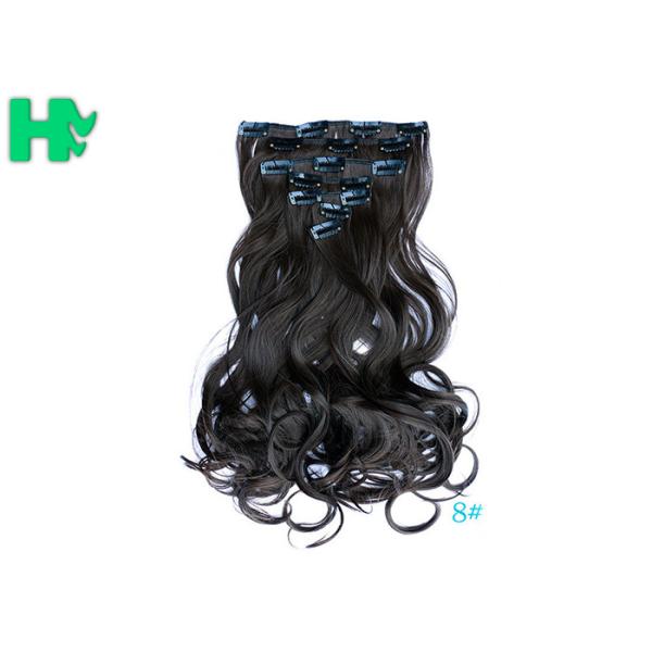 Black Curly Synthetic Clip In Hair Extensions Human Hair Wefts