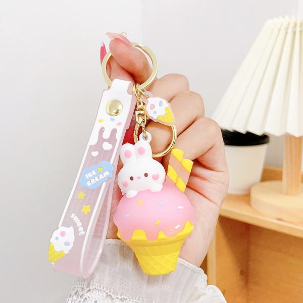 Ice Cream Cute Rabbit Keychain Charms Silicone Stationery Style Purse Handbag Charms
