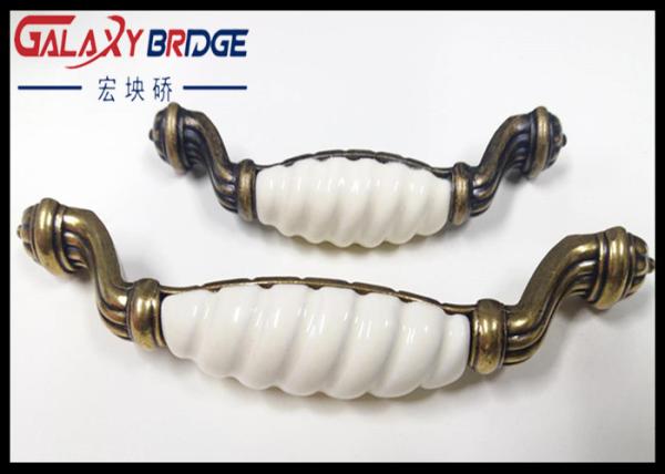 Brass Plated Ceramic Handles And Knobs 128mm Elegance Style porcelain  Furniture Fittings
