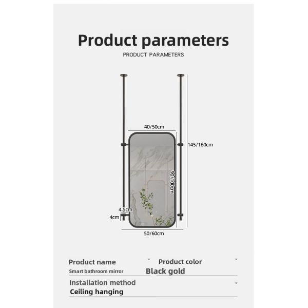 Modern European Intelligent Stainless Rectangle Frame Makeup Creative Hotel Apartment Washroom Hanging Floating IP44 Touch